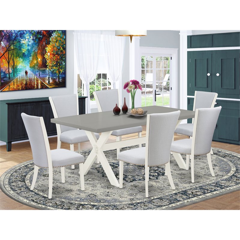 Pemberly Row Traditional Wood Dinette Set with 7 Pieces in White Finish