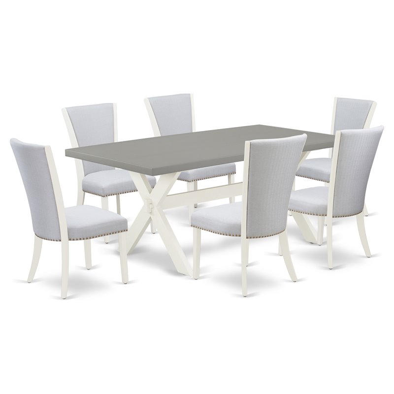 Pemberly Row Traditional Wood Dinette Set with 7 Pieces in White Finish