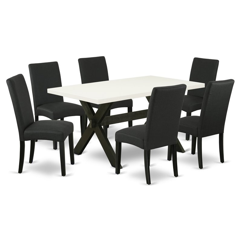 Pemberly Row Wood Dining Room Table Set with 7 Pieces in White/Black