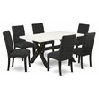 Pemberly Row Wood Dining Room Table Set with 7 Pieces in White/Black