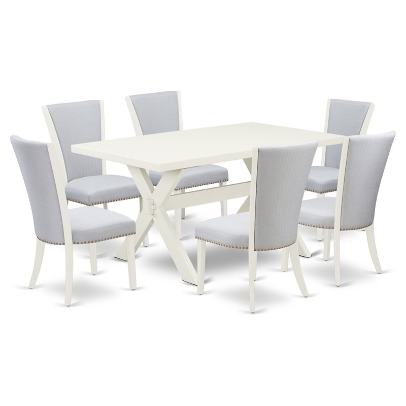 Pemberly Row 7-Piece Wood Kitchen Table Set in Linen White/Gray Finish