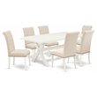 Pemberly Row 7-Piece Dining Room Set with X-Leg Table in Light Beige