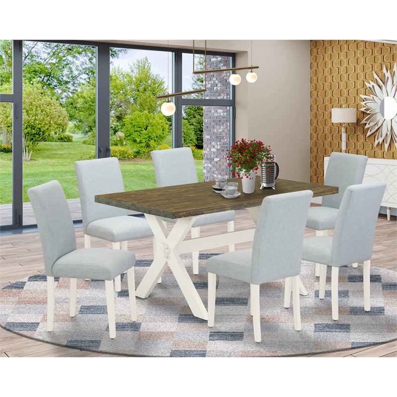 Pemberly Row X-Style 7-Piece Wood Dining Set in Linen White and Jacobean
