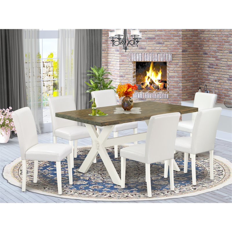 Pemberly Row X-Style 7-Piece Wood Dining Set in White and Jacobean Finish
