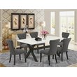 Pemberly Row X-Style 7-Piece Dining Set in Dark Gotham Gray with Buttoned Chairs