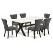 Pemberly Row X-Style 7-Piece Dining Set in Dark Gotham Gray with Buttoned Chairs