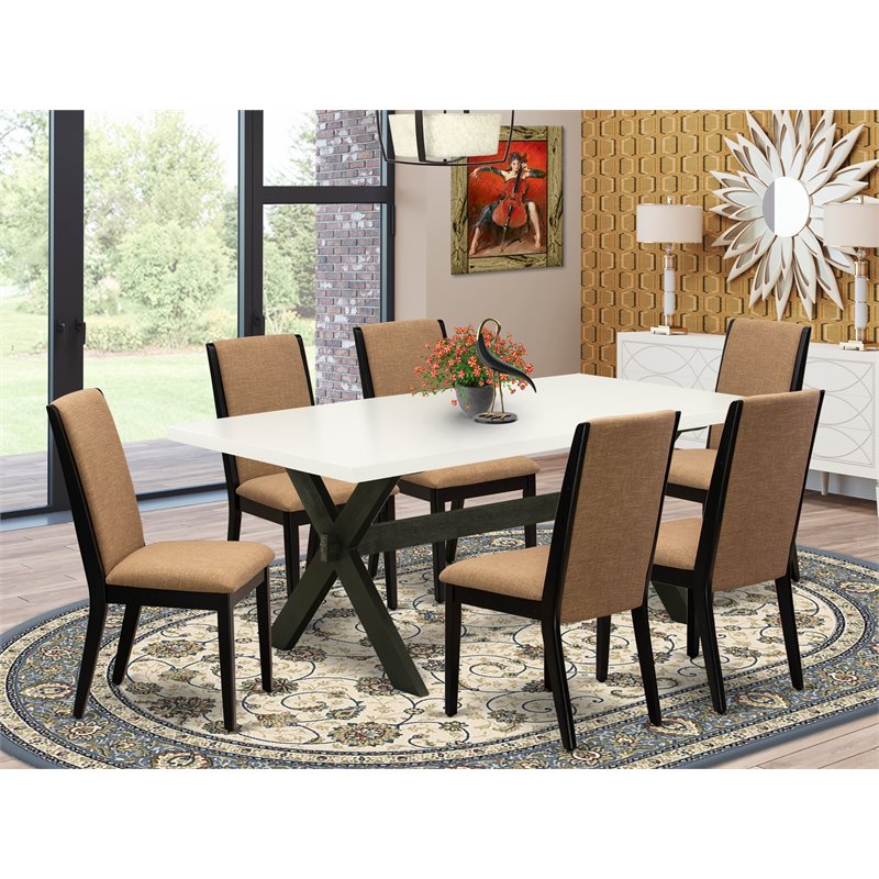 Pemberly Row 7-Piece Wood Dining Table Set in Black and Light Sable