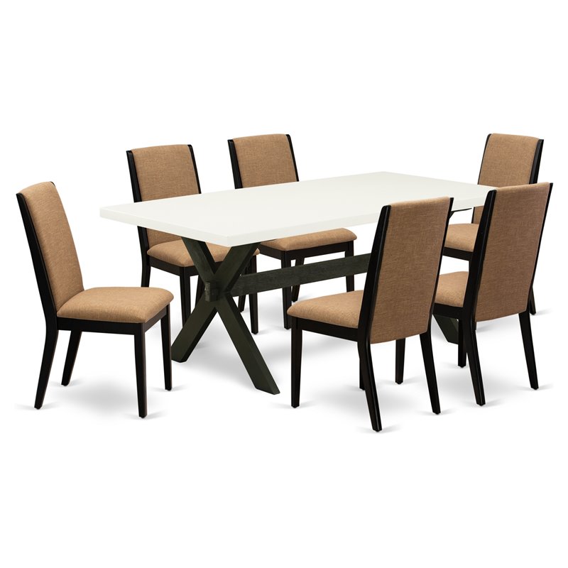 Pemberly Row 7-Piece Wood Dining Table Set in Black and Light Sable