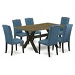 Pemberly Row 7-Piece Wood Dining Table Set in Black and Mineral Blue