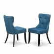 Pemberly Row 7-Piece Wood Dining Set with Blue Linen Chairs