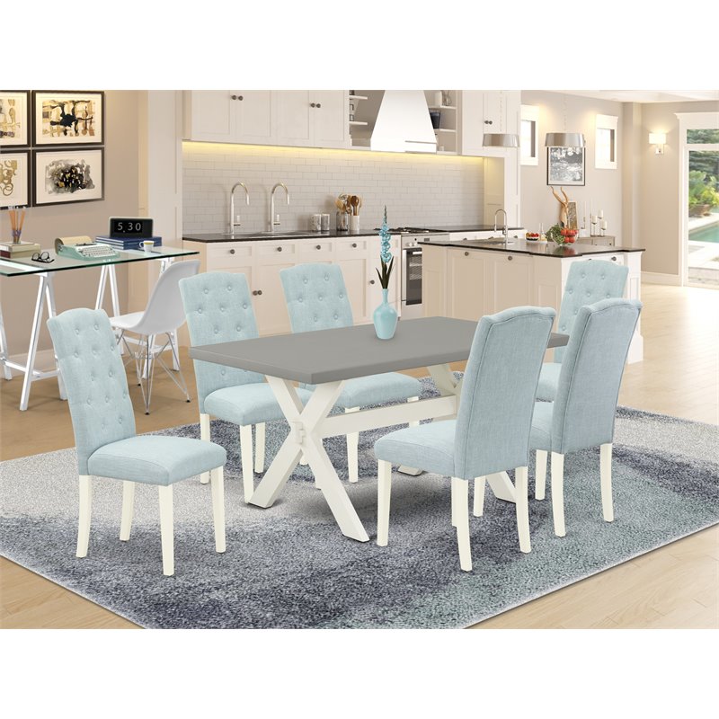 Pemberly Row 7-Piece Wood Dining Set in Baby Blue and Linen White