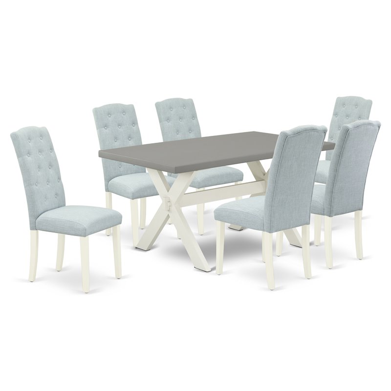 Pemberly Row 7-Piece Wood Dining Set in Baby Blue and Linen White