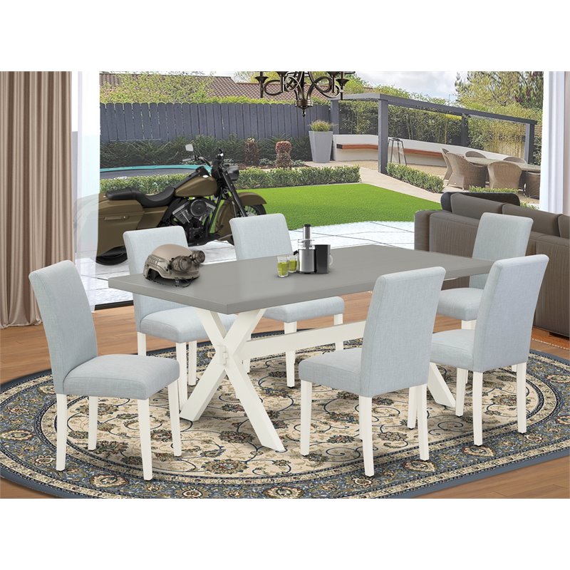 Pemberly Row X-Style 7-Piece Dining Set in Linen White and Baby Blue