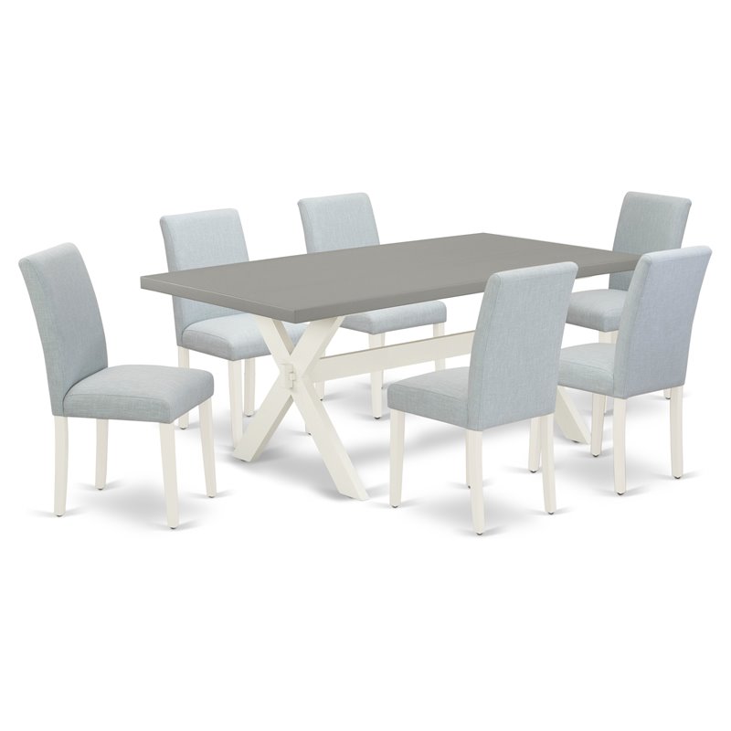 Pemberly Row X-Style 7-Piece Dining Set in Linen White and Baby Blue