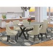 Pemberly Row 7-Piece Wood Dining Set with Upholstered Beige Chairs