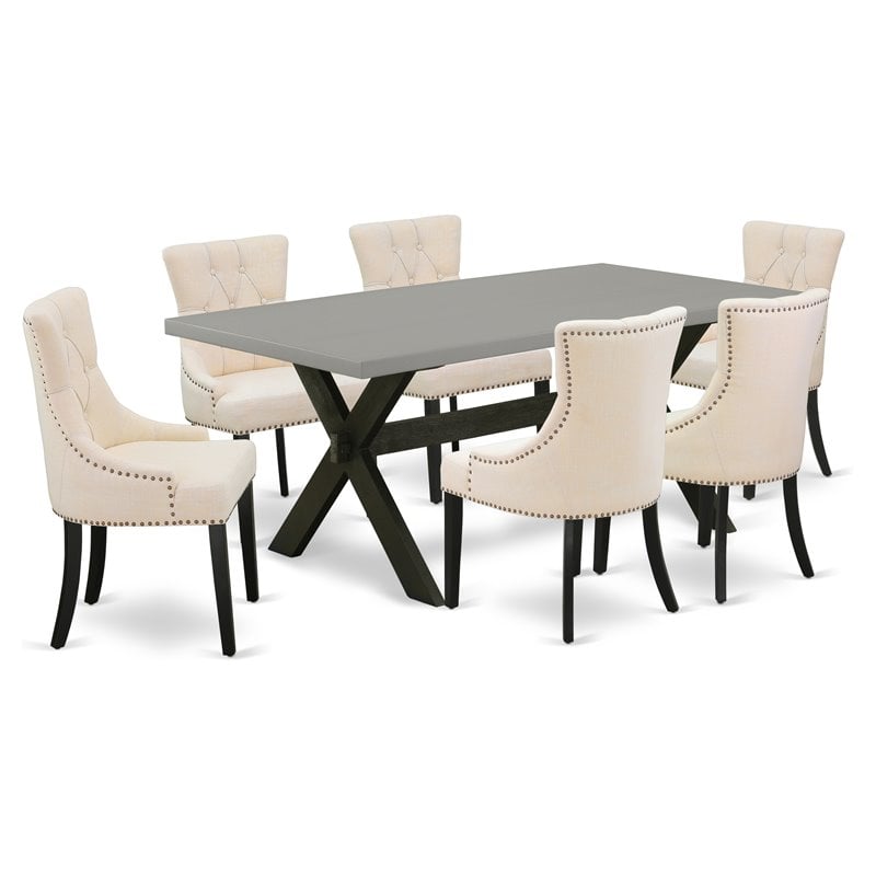 Pemberly Row 7-Piece Wood Dining Set with Upholstered Beige Chairs