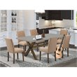 Pemberly Row 7-Piece Wood Dining Set with Cement Top and Light Sable Finish