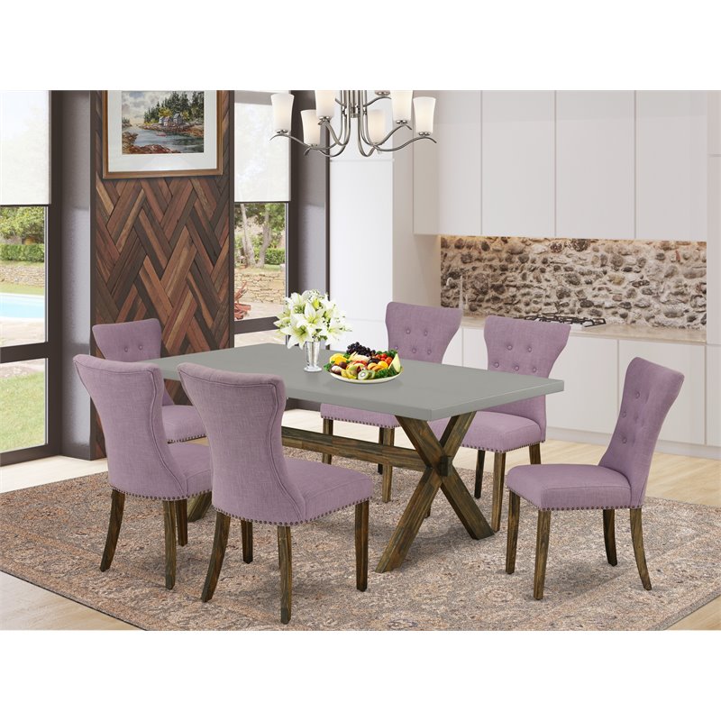 Pemberly Row 7-Piece Wood Dining Set in Dahlia Purple/Brown Beige