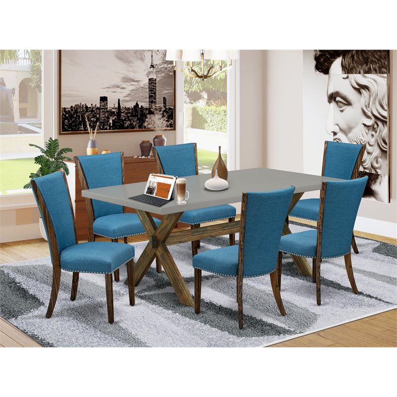 Pemberly Row 7-Piece Wood Kitchen Set in Jacobean Brown/Cement/Blue