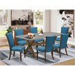 Pemberly Row 7-Piece Wood Kitchen Set in Jacobean Brown/Cement/Blue