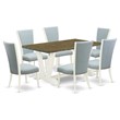 Pemberly Row 7-Piece Dining Room Set in Linen White and Distressed Jacobean