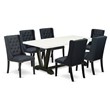 Pemberly Row 7-Piece Dining Set with Black Fabric and Linen White Table