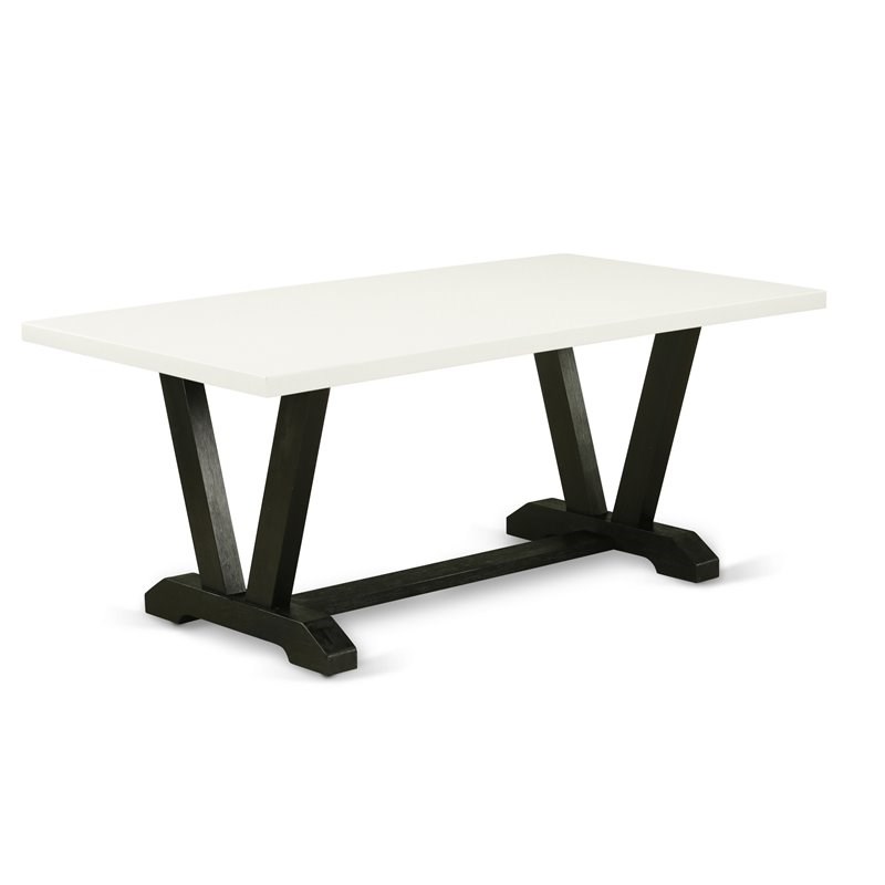 Pemberly Row 7-Piece Dining Set with Black Fabric and Linen White Table