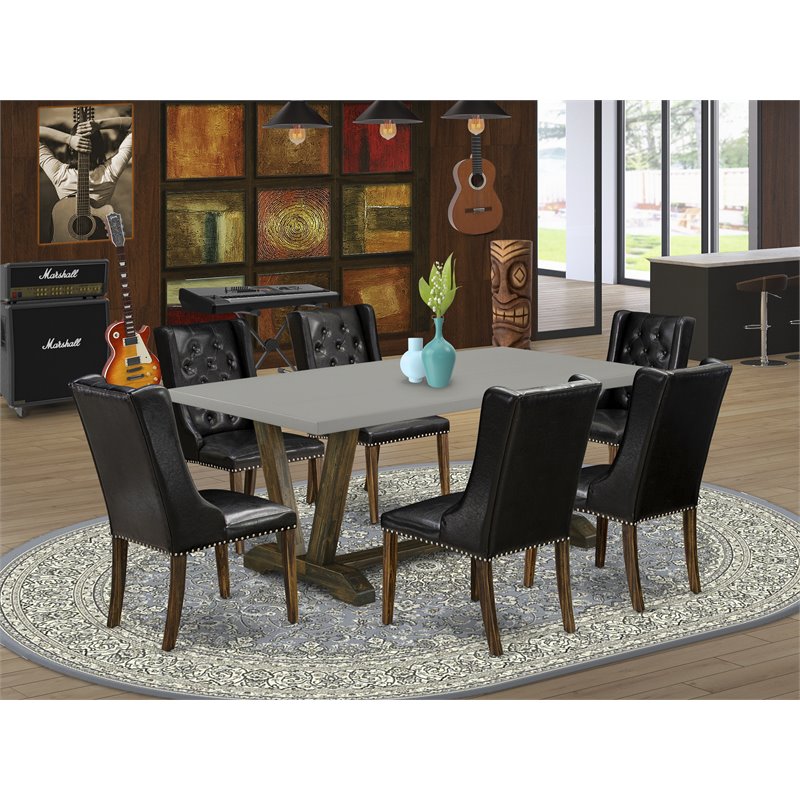 Pemberly Row 7-Piece Dining Set with Cement Tabletop and Jacobean Finish