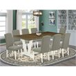 Pemberly Row 9-Piece Wood Dining Set with Shitake Upholstery in Linen White