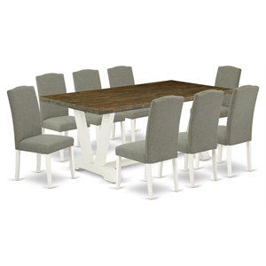 Pemberly Row 9-Piece Wood Dining Set with Shitake Upholstery in Linen White