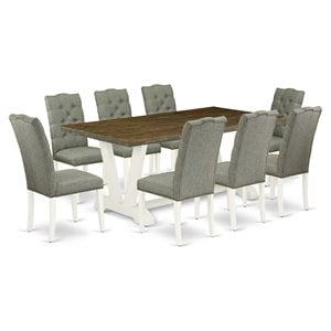 Pemberly Row 9-Piece Wood Dining Set with Smoke Upholstery in Linen White Finish