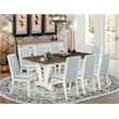 Pemberly Row 9-Pc Dining Set with Upholstered Chairs in Baby Blue/Jacobean