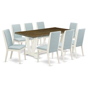 Pemberly Row 9-Pc Dining Set with Upholstered Chairs in Baby Blue/Jacobean