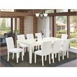 Pemberly Row 9-Piece Dining Set with Wood Table & Leather Seats in Linen White