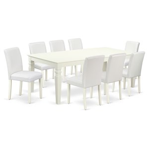Pemberly Row 9-Piece Dining Set with Wood Table & Leather Seats in Linen White