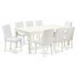 Pemberly Row 9-Piece Dining Set with Wood Table & Leather Seats in Linen White
