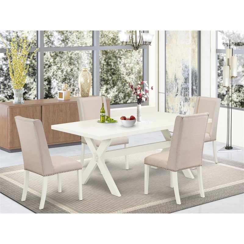 Pemberly Row 5-Piece Wood Dining Set in Linen White with Cream Chairs