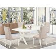 Pemberly Row 5-Piece Wood Dining Set in Linen White with Cream Chairs