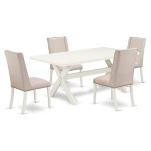 Pemberly Row 5-Piece Wood Dining Set in Linen White with Cream Chairs