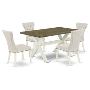 Pemberly Row 5-Piece Wood Dining Set in Linen White with Doeskin Chairs