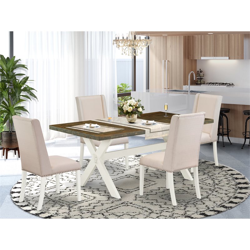 Pemberly Row 5-Piece Wood Kitchen Table Set in Linen White with Cream Chairs