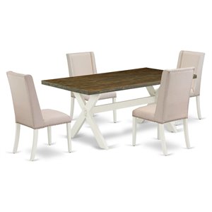 Pemberly Row 5-Piece Wood Kitchen Table Set in Linen White with Cream Chairs