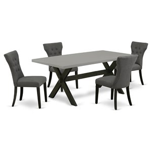 Pemberly Row X-Style 5-Piece Wood Dining Set in Black and Gotham Gray