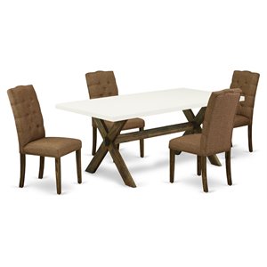 Pemberly Row X-Style 5-Piece Wood Dining Set in Jacobean and Brown Beige