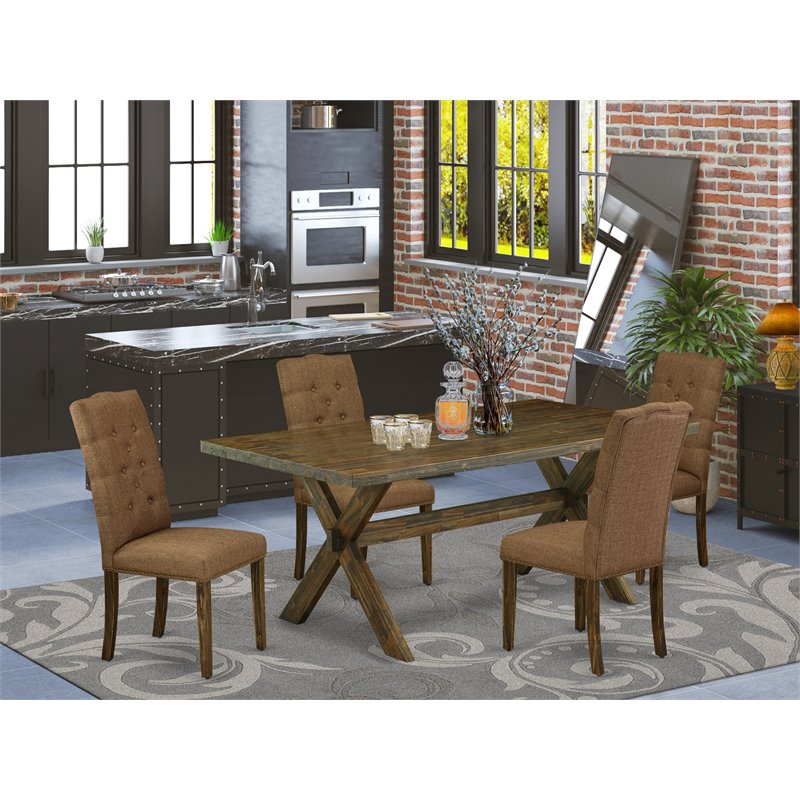 Pemberly Row 5-Piece Rectangular Dining Set in Jacobean/Brown Beige