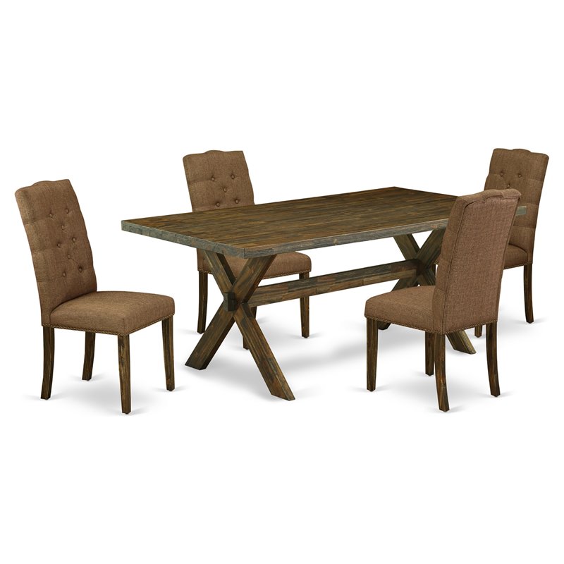 Pemberly Row 5-Piece Rectangular Dining Set in Jacobean/Brown Beige