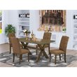 Pemberly Row X-Style 5-Piece Wood Dining Table Set in Jacobean/Brown Beige