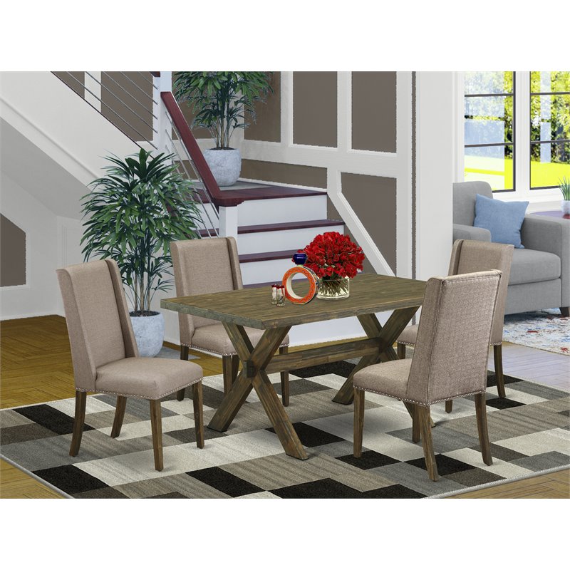 Pemberly Row X-Style 5-Piece Wooden Dinette Set in Jacobean/Dark Khaki