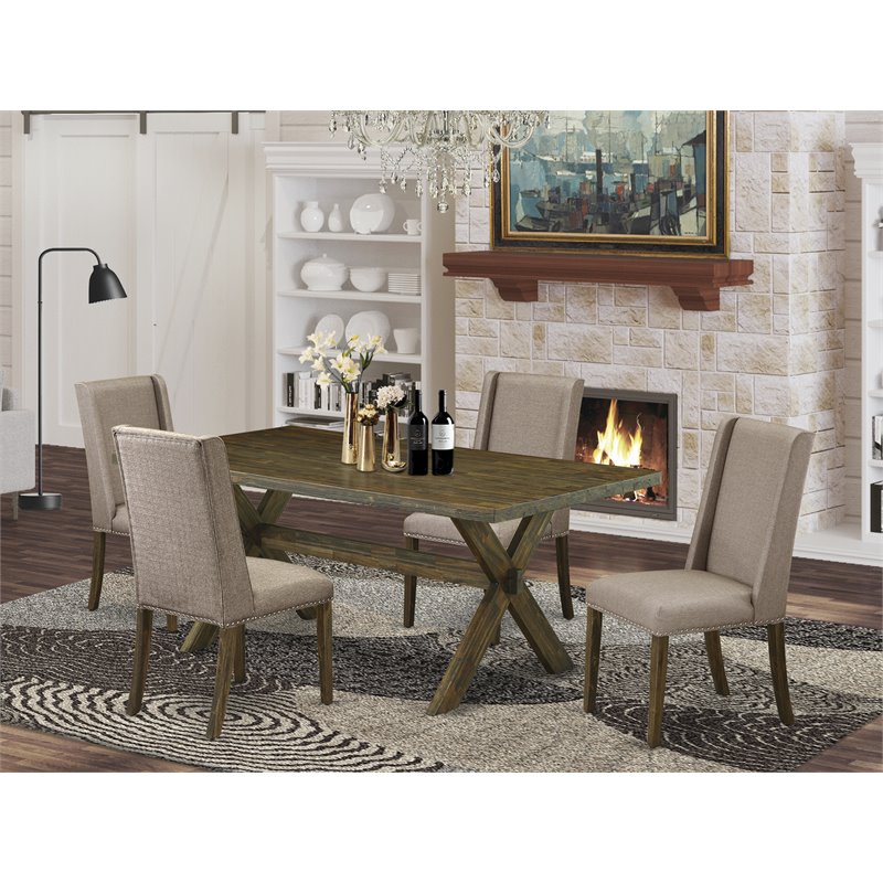 Pemberly Row X-Style 5-Piece Dining Set in Distressed Jacobean/Dark Khaki