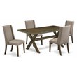 Pemberly Row X-Style 5-Piece Dining Set in Distressed Jacobean/Dark Khaki